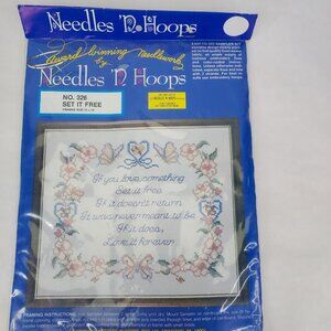 Needles N Hoops "Set It Free" Embroidery Kit #326 NEW 12"x14" Cross Stitch Vtg